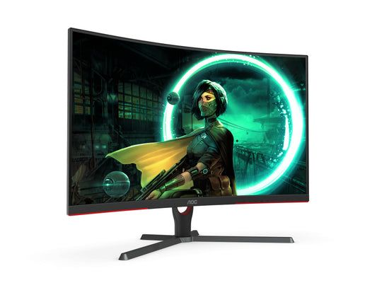 Monitor Aoc Gamer Curvo 31.5 Panel Va / 165 Hz / T. De R. 1 Ms / Amd Free Sync / Color Negro Y Rojo / 2 Hdmi / Vga / Displayport / Aspecto 16:9 / Resolucion 1920 X 1080 / Brillo 250 Cd/m2 / 100x100mm