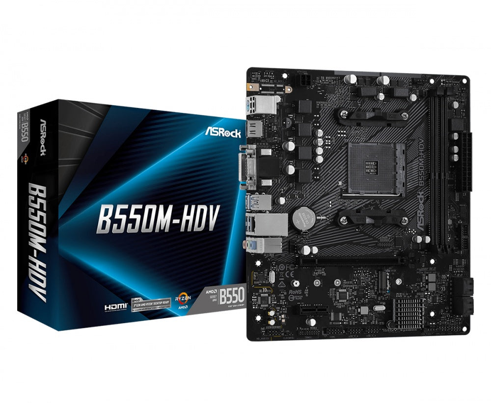 Mb Asrock B550m Hdv Amd Am4/64 Gb Ddr4 4733+(oc)/1 Pcie 4.0 X 16/1 Pcie 3.0 X 1/1 Hyper M.2/4 Sata3/6 Usb 3.2/5 Usb 2.0/hdmi 2.1 4k - 2k/dvi-d/d-sub