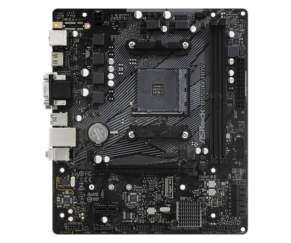 Mb Asrock B550m Hdv Amd Am4/64 Gb Ddr4 4733+(oc)/1 Pcie 4.0 X 16/1 Pcie 3.0 X 1/1 Hyper M.2/4 Sata3/6 Usb 3.2/5 Usb 2.0/hdmi 2.1 4k - 2k/dvi-d/d-sub