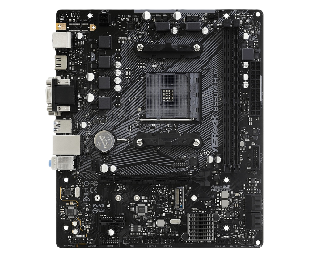 Mb Asrock B550m Hdv Amd Am4/64 Gb Ddr4 4733+(oc)/1 Pcie 4.0 X 16/1 Pcie 3.0 X 1/1 Hyper M.2/4 Sata3/6 Usb 3.2/5 Usb 2.0/hdmi 2.1 4k - 2k/dvi-d/d-sub
