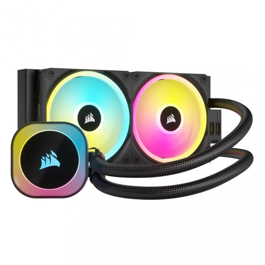 Disipador Con Enfriamiento Liquido Corsair Icue Link H100i/ 240 Mm/ S-1700 1200/ Am5 Am4/ Rgb  Negro