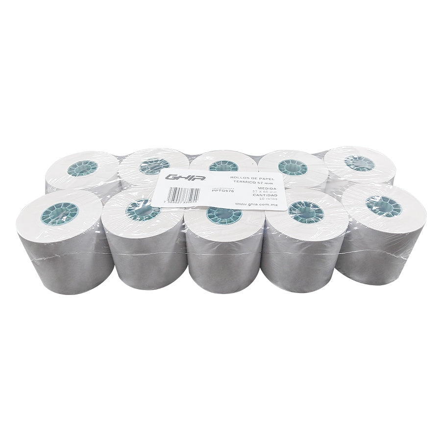 Paquete Rollo Papel Termico Ghia Ptg57n / 57x60 Mm /para Impresoras De 58mm / Reaccion Negro / 10 Unidades