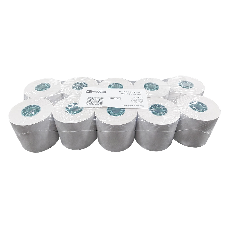 Paquete Rollo Papel Termico Ghia Ptg57n / 57x60 Mm /para Impresoras De 58mm / Reaccion Negro / 10 Unidades