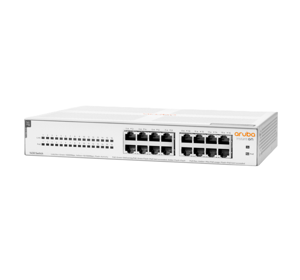 Switch Hpe Aruba R8r48a Instant On 1430 Con 16 Puertos Poe Clase 4 Rj45 10/100/1000 Mbps No Administrabl