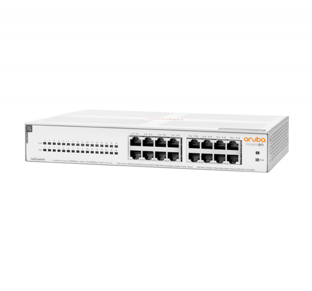 Switch Hpe Aruba R8r48a Instant On 1430 Con 16 Puertos Poe Clase 4 Rj45 10/100/1000 Mbps No Administrabl