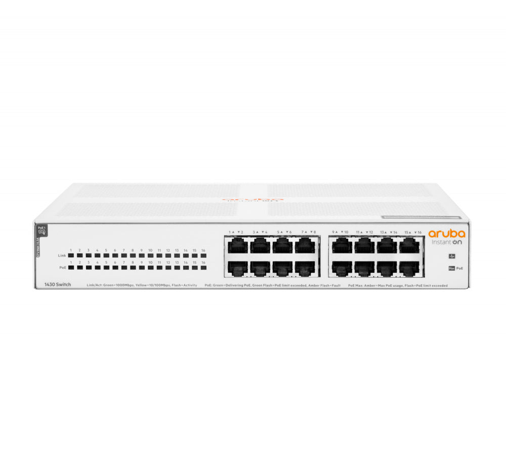 Switch Hpe Aruba R8r48a Instant On 1430 Con 16 Puertos Poe Clase 4 Rj45 10/100/1000 Mbps No Administrabl