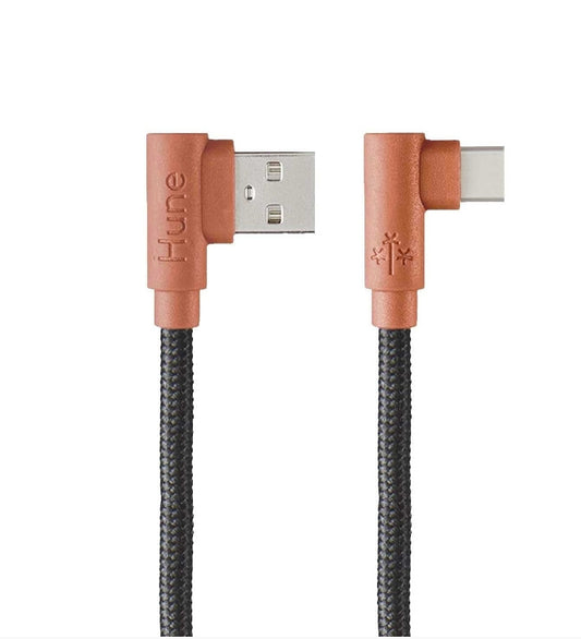 Cable Micro Usb Tipo C Hune Hiedra Sustentable Trenzado Carga Rapida Y Datos 90ª  1.2m (corteza)