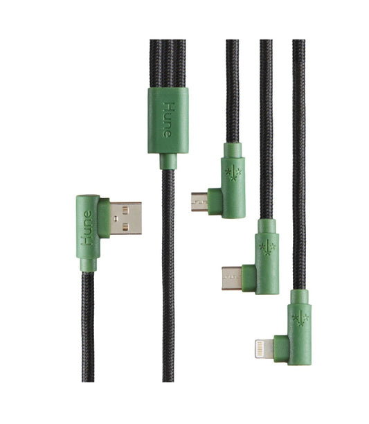 Cable 3 En 1 Microusb/tipo C/lightning Hune Hiedra Sustentable Trenzado 90ª 1.2m Compatible Con Iphone (bosque)