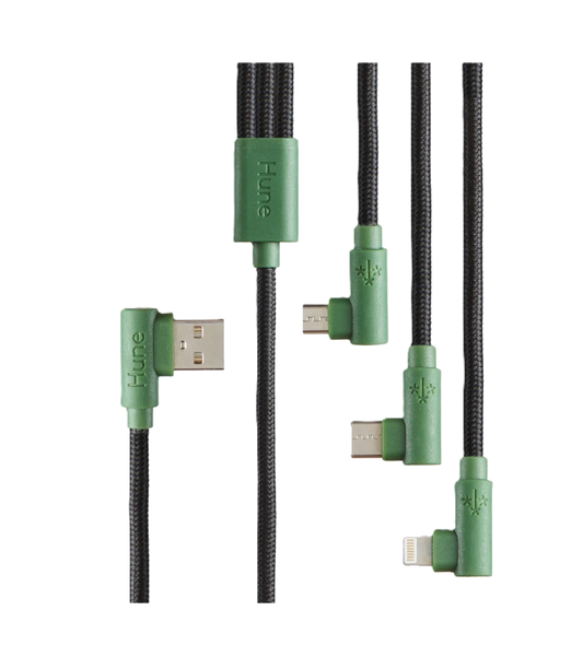 Cable 3 En 1 Microusb/tipo C/lightning Hune Hiedra Sustentable Trenzado 90ª 1.2m Compatible Con Iphone (bosque)