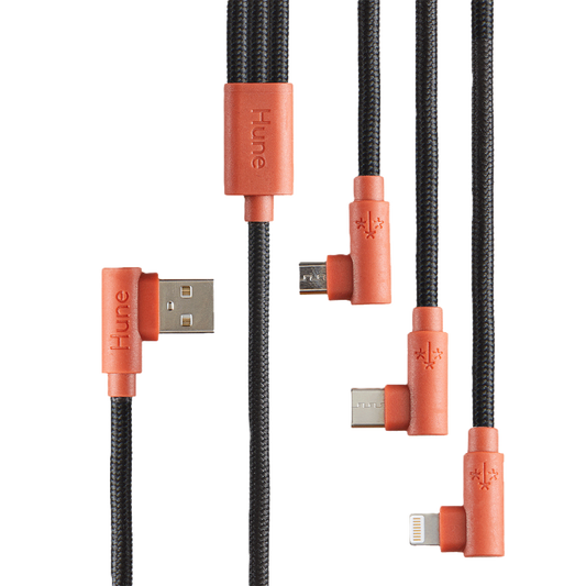 Cable 3 En 1 Microusb/tipo C/lightning Hune Hiedra Sustentable Trenzado 90ª 1.2m Compatible Con Iphone (corteza)
