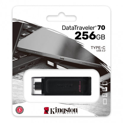 Memoria Flash Usb Kingston Data Traveler 70 256gb Gen 1 3.2 Tipo C Negro (dt70/256gb)