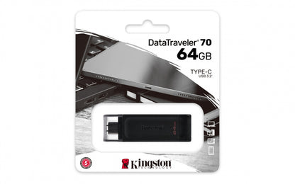 Memoria Flash Usb Kingston Data Traveler 70 64gb Gen 1 3.2 Tipo C Negro (dt70/64gb)