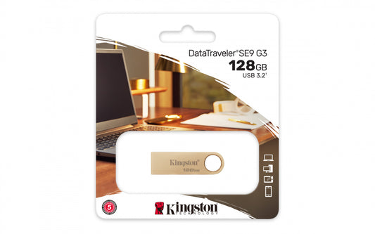 Memoria Flash Usb Kingston Data Traveler Se9 G3 128gb Gen 1 3.2 Tipo A Dorada (dtse9g3/128gb)