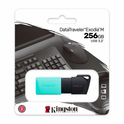 Memoria Flash Usb Kingston Data Traveler Exodia M 256gb Gen 1 3.2 Gen 1 C/tapa MÓvil Negro + Verde Ocean (dtxm/256gb)