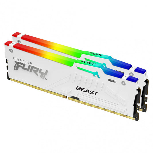 Memoria Ram Kingston Dimm Ddr5 64gb 2x32gb 6000mt/s Fury Beast White Rgb Expo Cl30 288pin 1.4v C/disipador De Calor Kit 2