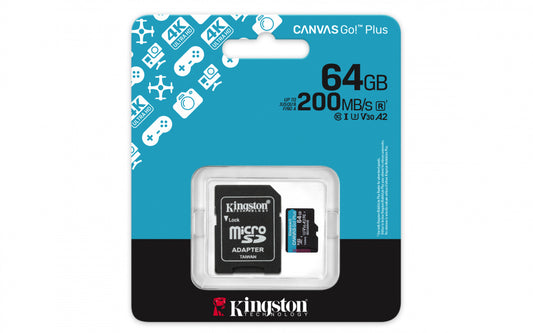 Memoria Flash Micro Sd Kingston Sdxc Canvas Go Plus 64gb 200mb/s Uhs-i U3 V30 C/adaptador (sdcg4/64gb)