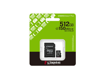 Memoria Flash Micro Sd Kingston Sdxc Canvas Select Plus 512gb 150mb/s Uhs-i U3 V30 Sin/adaptador (sdcs3/512gbsp)