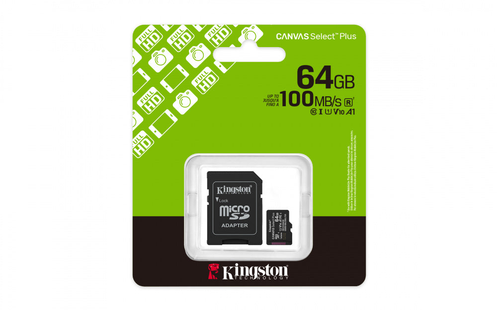 Memoria Flash Micro Sd Kingston Sdxc Canvas Select Plus 64gb 100mb/s Uhs-i U1 V10 C/adaptador (sdcs3/64gb)
