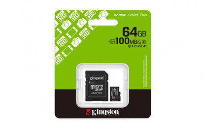 Memoria Flash Micro Sd Kingston Sdxc Canvas Select Plus 64gb 100mb/s Uhs-i U1 V10 C/adaptador (sdcs3/64gb)