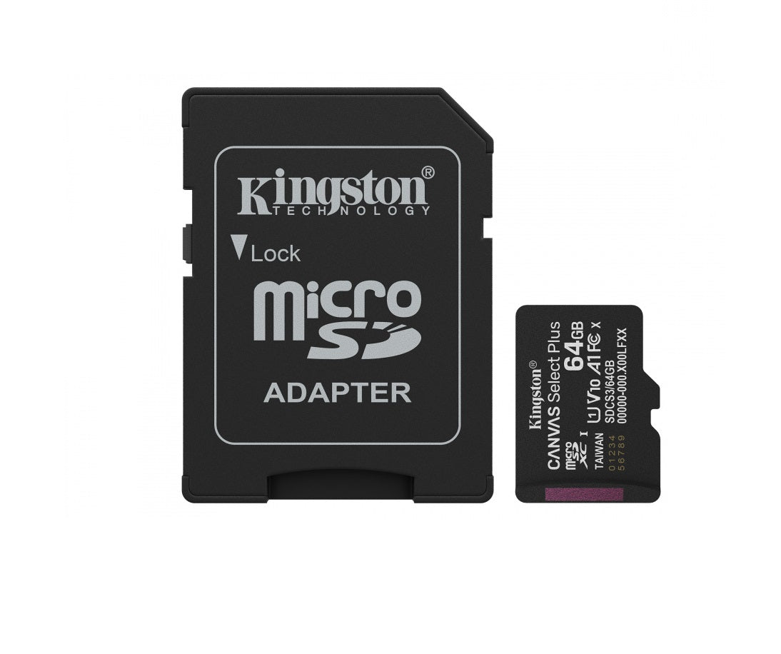 Memoria Flash Micro Sd Kingston Sdxc Canvas Select Plus 64gb 100mb/s Uhs-i U1 V10 C/adaptador (sdcs3/64gb)