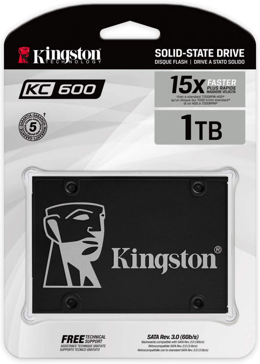 Unidad De Estado Solido Kingston Interno Kc600 1.024gb 2.5 Sata3 7mm Lect.550/escrit.520mb/s Nand 3d Tlc Pc/laptop Skc600/1024g