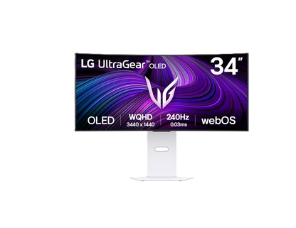 Monitor Lg 34gx90sa-w Gaming Curvo Oled Ultragear 34 Pulg,3440x1440,240hz,21:09,tr 0.03ms (gtg),brillo 275cd/m2,contr 1500000:1,gc Dci-p3 98,5%,800r,hdmi,displayport,usb-c,hdr10,altavoz 7wx2.