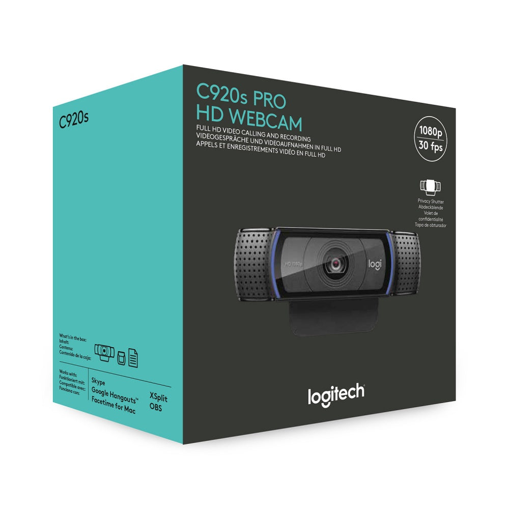 Webcam Logitech C920s Full Hd 1080p A 30 Fps Zoom 1.2x 3mp Enfoque Automatico Tapa Para La Lente Negro