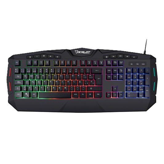 Teclado Membrana Ocelot Gaming Ogek03 / Retroiluminado / 105 Teclas / Anthigosting / Usb / Color Negro