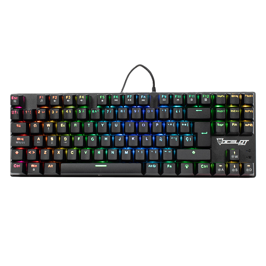 Teclado Mecanico Ocelot Gaming Ok-tkl2 / Switch Rojo / Full Rgb / 88 Teclas / Anthigosting / Usb / Color Negro