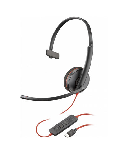 Diadema Hp Poly 8x214a6 Blackwire C3210/ Alambrica Monoaural Usb-a Usb-c Reduccion De Ruido Con Microfono Control En El Cable Color Negro Con Naranja