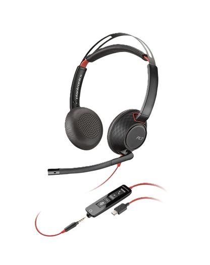 Diadema Hp Poly 8x231aa Blackwire C5220/ Alambrica Binaural Usb-a Usb-c 3,5mm Microfono Cancelacion De Ruido Almohadillas De Vinipiel Control De Llamadas Color Negro Con Naranja