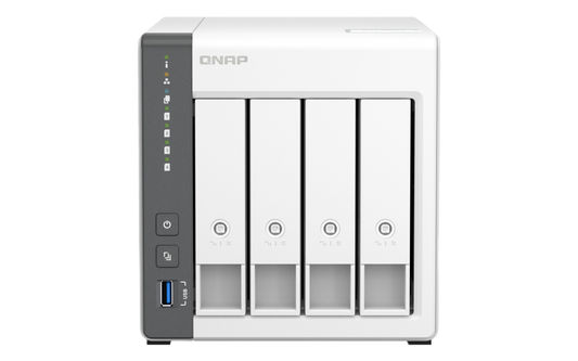 Nas Qnap Ts-433-4g /4 Bahias Nucleo Cuadruple 2.0 Ghz 4gb Ddr3/1 Lan 2,5 Gbe/ 1 Lan Gbe/usb 3.2 X1/sata/hot-swap/ Sin Discos/ Arm Cortex A55