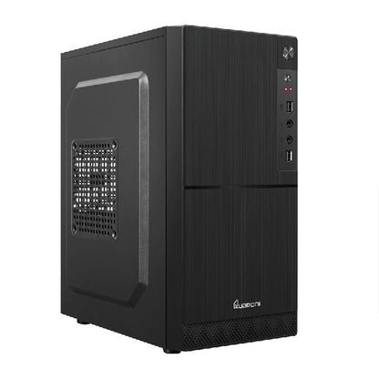 Gabinete Quaroni Frente Abs, Negro Tipo Alumino Cepillado Con Encendido Y Puertos Laterales, Micro Atx / Mini Itx, Fuente De Poder Incluida De 500w