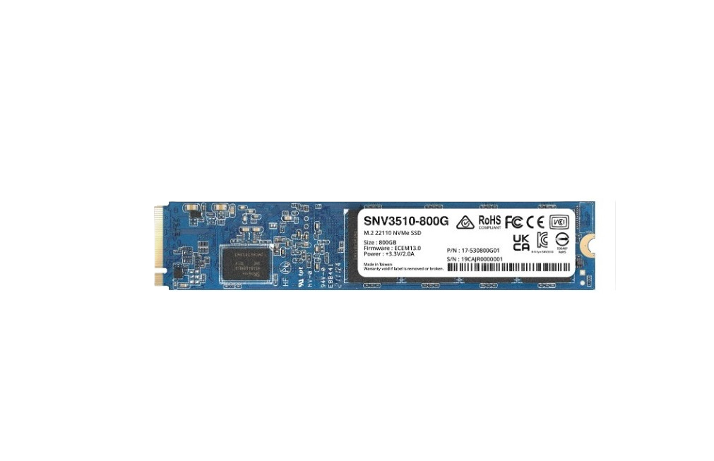 Unidad De Estado Solido Synology Ssd M.2 22110 Nvme Snv3510 800gb Pcie Gen 3.0 X4 Lect 3100mb/s Escrit 1000mb/s, Solo Para Equipos Synology, Para Aumento De Cache
