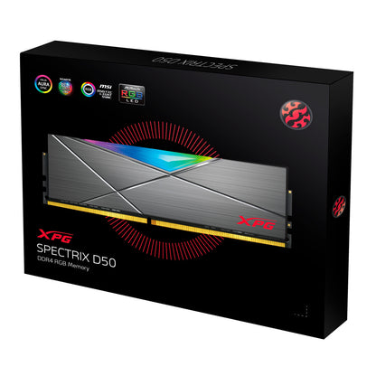 Memoria Xpg Spectrix D50 Udimm Ddr4 16gb Pc4-28800 3600mhz Cl18 1.35v Rgb Con Disipador Color Gris