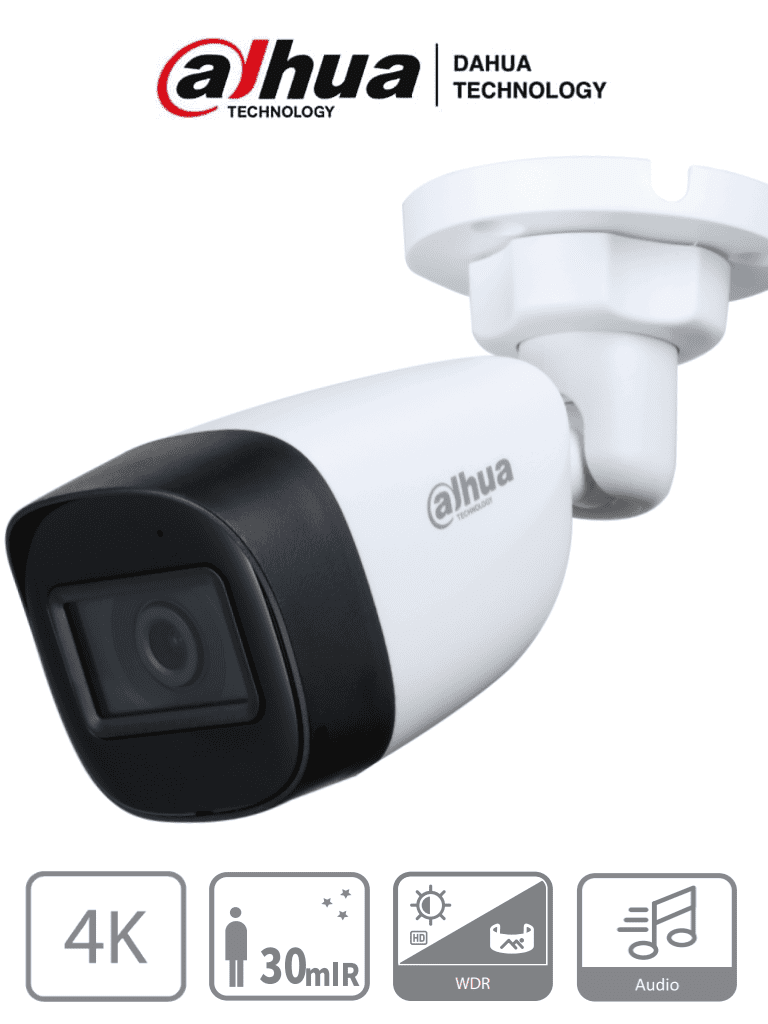 Camara Analoga/dahua/ Hac-hfw1801cn-a-0280b-s2 /bullet 4k Con Microfono Integrado/ 8 Mp/ Lente De 2.8 Mm/ 106 De Apertura/ 20 Metros De Ir/ Wdr Real De 120 Db/ Soporta Cvi/tvi/ahd/cvbs