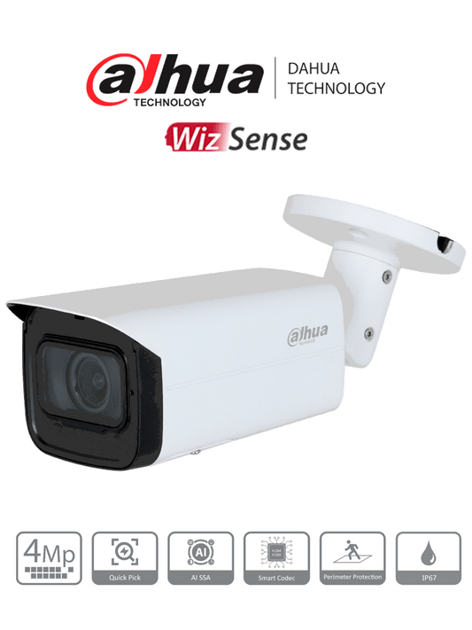 Camara Ip/ Dahua/dh-ipc-hfw3441t-zs-s2/bullet De 4 Mp/ Wizsense/ Lente Motorizado De 2.7 A 13.5mm/ Ir De 60 Metros/ H.265+/ Wdr Real/ ProtecciÓn Perimetral/ Ip67/ Poe/ Smd Plus