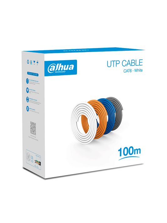 Bobina/ Dahua/ Pfm920i-6un-c-100 - Bobina De 100 Mts De Cable Utp Cat6/ 100% Cobre/ Color Blanco/ Cubierta Retardante De Flama Con CertificaciÓn Ce Cpr Eca/ Ideal Para Video Y Redes/