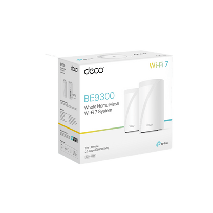 KIT 2 Routers Inalámbrico MESH Interior para Hogar / Triple Banda Wi-Fi 7 BE9300 Mbps / 2 Puerto 2.5 Gigabit WAN/LAN / 4 Antenas Internas / Operación Multi-Link MLO / Administración Mediante la App Deco (iOS, Android) / HomeShield