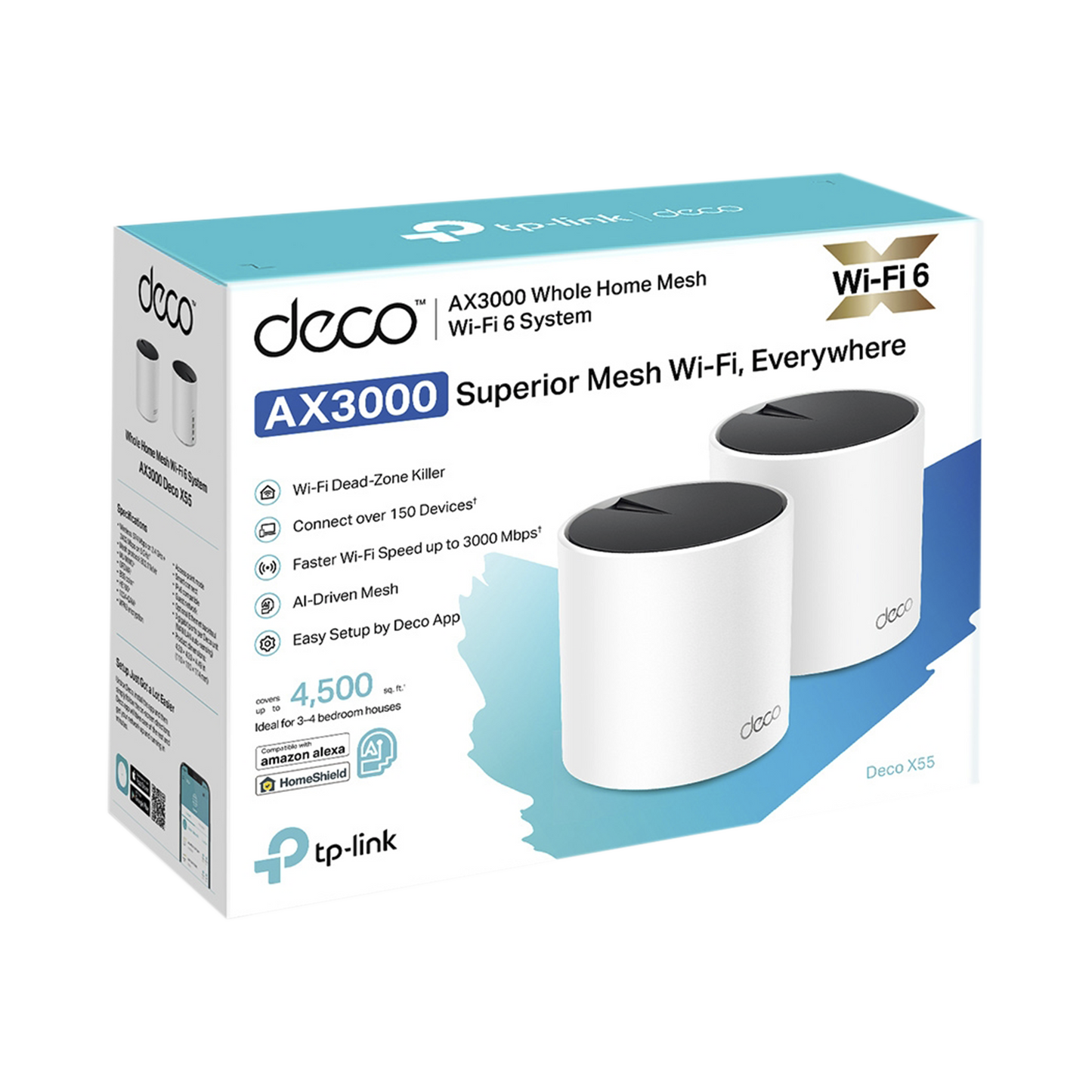 Router | Tp-link |  Deco X55(2-pack) | Wifi-6 |  Doble Banda | Ax3000 | Conecta Hasta 150 Dispositivos | 3 Puertos Gigabit