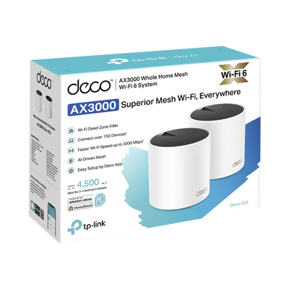 Router | Tp-link |  Deco X55(2-pack) | Wifi-6 |  Doble Banda | Ax3000 | Conecta Hasta 150 Dispositivos | 3 Puertos Gigabit