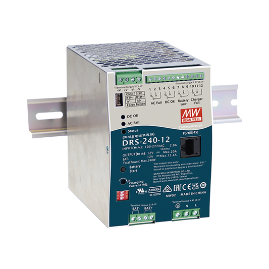 Fuente de Poder Industrial de 240W con Cargador de Baterías, salida 48Vcc, 5A, para montaje Riel Din