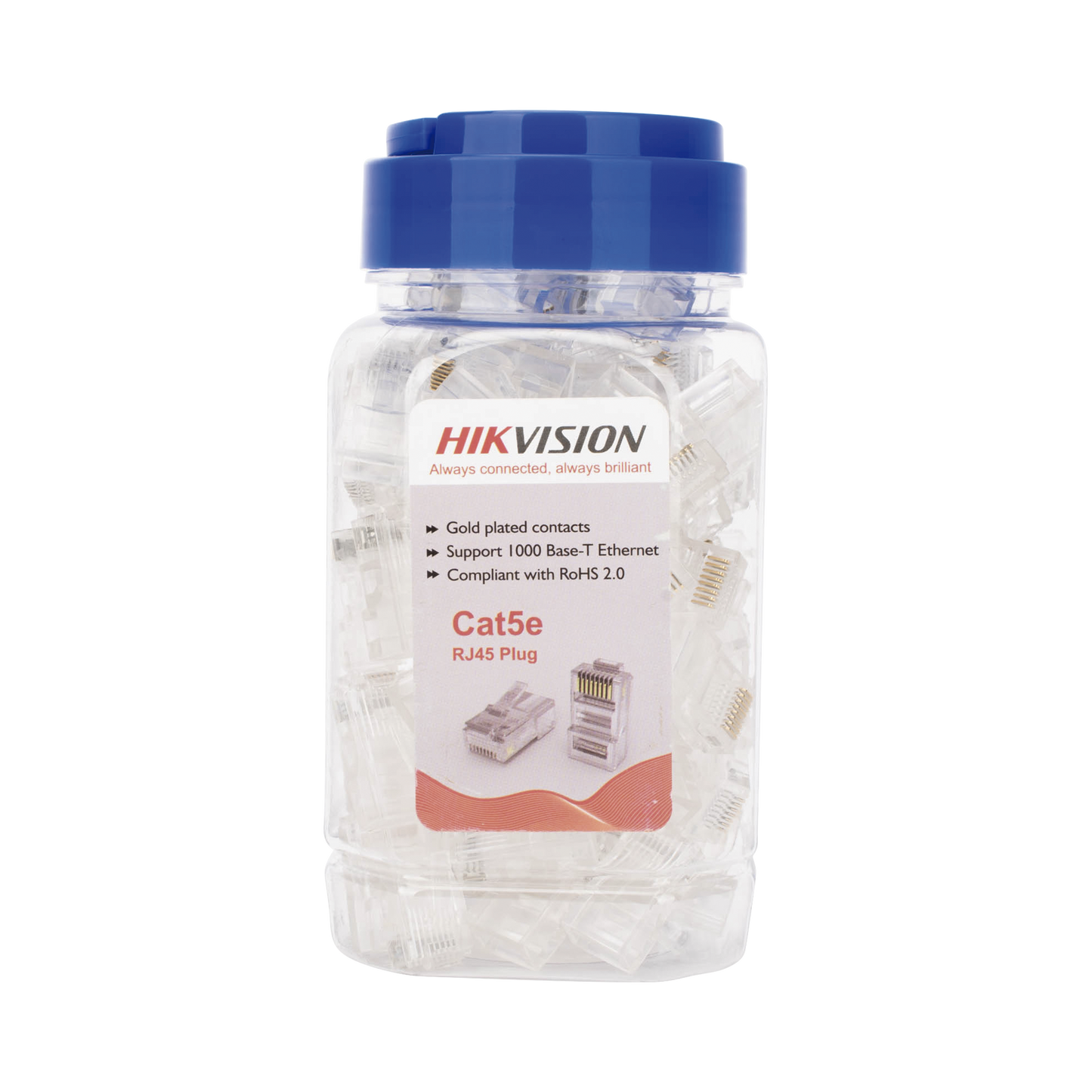 Bote con 100 Piezas de Plug Modular RJ45 / Cat 5e / Chapado en Oro a 30 Micras / Sin Blindaje / Facil Instalación / Uso Interior / Soporta Norma TIA-568B / Cumple con RoHS 2.0