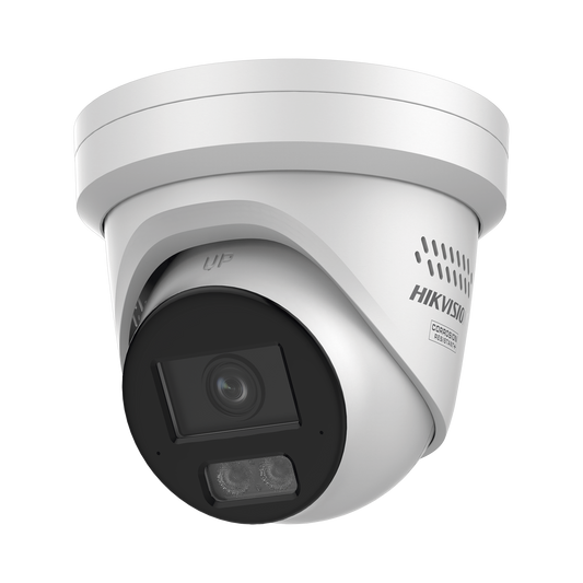 [Dual Light + ColorVu 3.0 + ACUSENSE 3.0 + HikAI] Turret IP 6 Megapixel /  Lente 2.8 mm / 40 mts IR + 40 mts Luz Blanca / Exterior IP67 / Estrobo Azul y Rojo y Alerta de Audio / 2 Micrófonos Integrados / NEMA 4X / Metal / ACUSEARCH