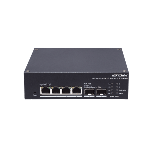 Switch Industrial Administrable Gigabit / 3 Puertos Gigabit PoE+ (30 W) + 1 Puertos Gigabit PoE++ (60 W) / 2 Puertos SFP / 120 W Total / 48 a 57 VCD / Ideal para Proyectos / 300 Metros de Distancia