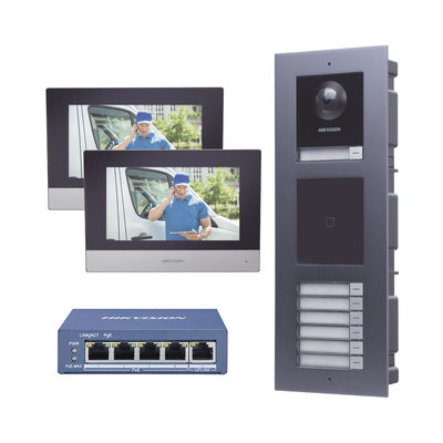 Kit De Videoportero Ip Para 7 Departamentos Con Llamada A App De Smartphone Y Lector De Tarjetas Em / 2da Generación (modular) / Montaje Para Empotrar Incluido