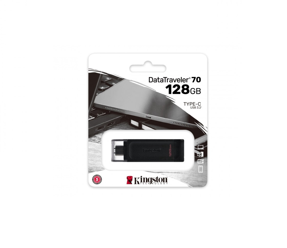 Memoria Flash Usb Kingston Data Traveler 70 128gb Gen 1 3.2 Tipo C Negro (dt70/128gb)