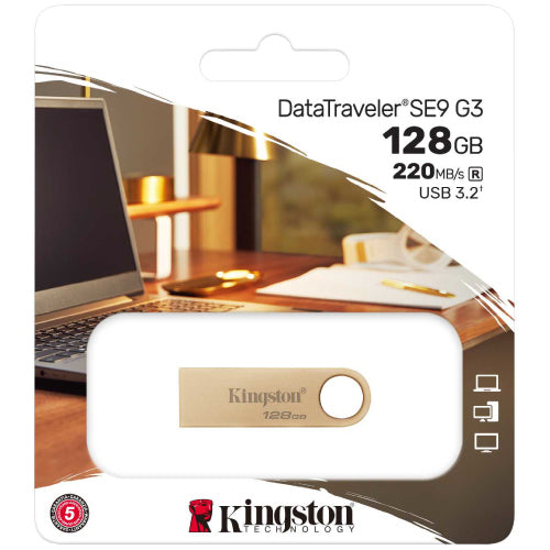 Memoria Flash Usb Kingston Data Traveler Se9 G3 128gb Gen 1 3.2 Tipo A Dorada (dtse9g3/128gb)