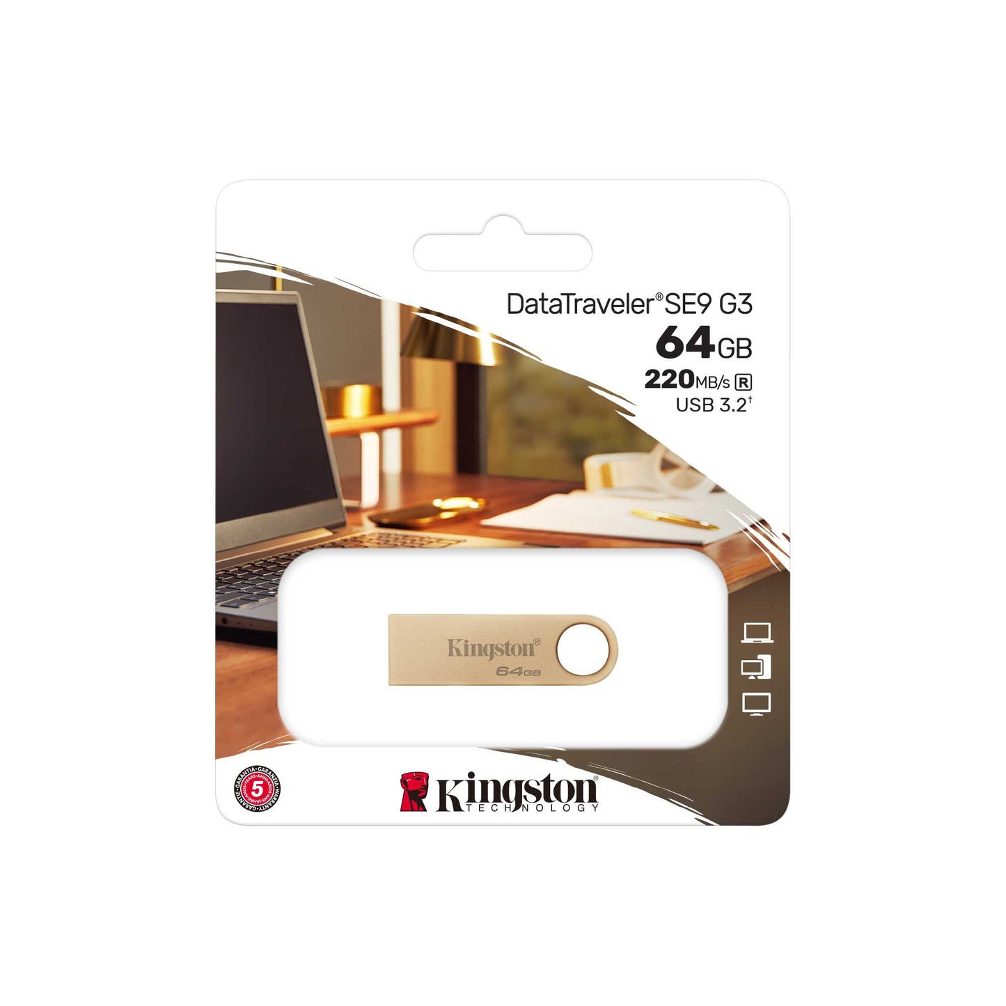 Memoria Flash Usb Kingston Data Traveler Se9 G3 64gb Gen 1 3.2 Tipo A Dorada (dtse9g3/64gb)
