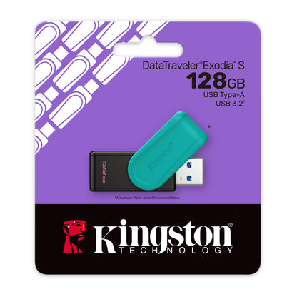 Memoria Flash Usb Kingston Data Traveler Exodia S 128gb Gen 1 3.2 Tipo A C/tapa Giratoria Negro+turquesa Dtxs/128gb